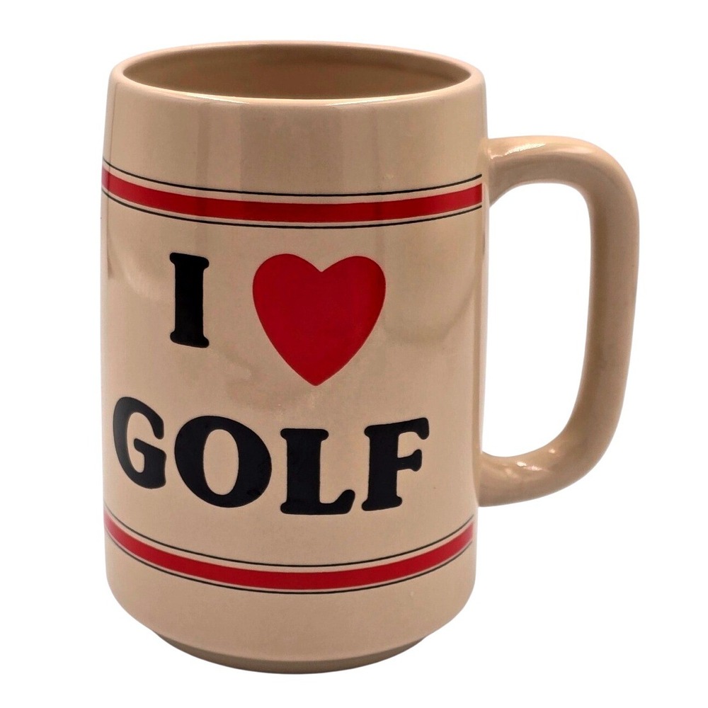 I Heart (Love) Golf Ceramic Beer Stein Coffee Mug Tan Vintage‎ Russ Berrie